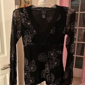 INC Black Floral Sheer Top